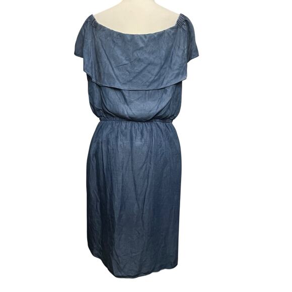 H by Halston Off Shoulder Dress XL Blue Denim Chambray Ruffle Classic Coastal - Picture 3 of 12